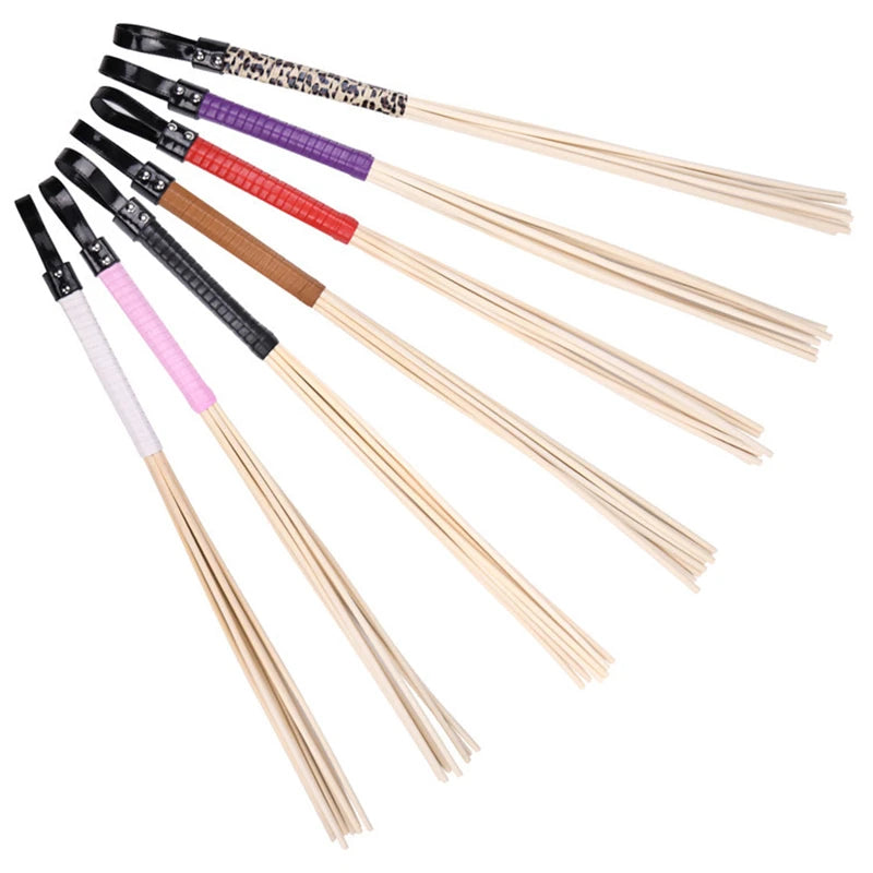 60CM Natural Rattan BDSM Whip Paddle ,Riding Crop Flogger Spikes PU Leather