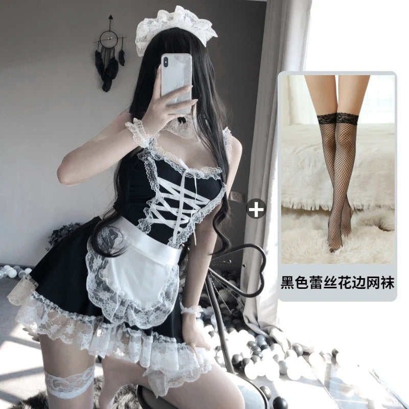 Fun lingerie sexy large size maid uniform seductive pure no take off passionate set pajama role-playing costume Large 40-90 kg