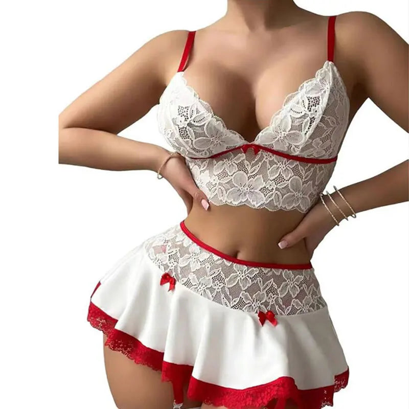 Transparent Lace Matching Sexy Outfits For Woman Cosplay Costume Erotic Set