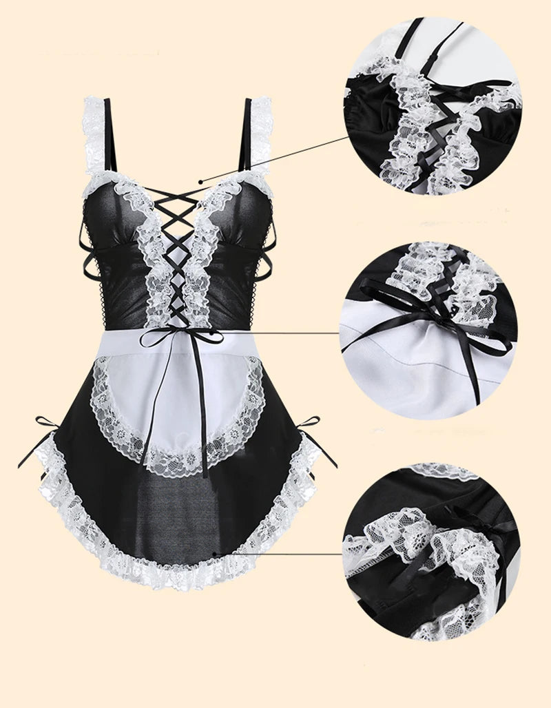 Erotic Lingerie Crotchless Sexual Uniform Lace Bra Garter Belt Bodysuit Women's Underwear Hot Porno Babydoll Dress Sexy Sets