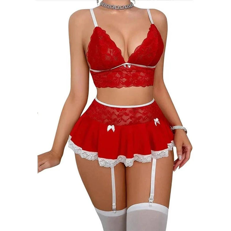 Transparent Lace Matching Sexy Outfits For Woman Cosplay Costume Erotic Set