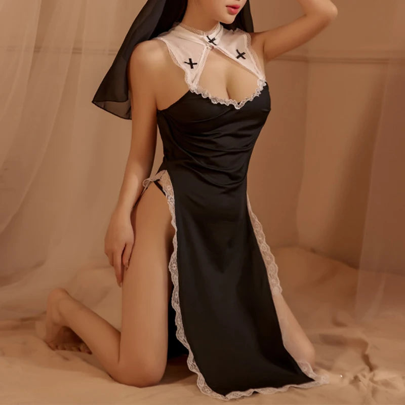 Erotic lingerie Sex role-playing nun uniform cosplay game outfit hollowed out skirt set sexy costume woman Women pajama sex shop