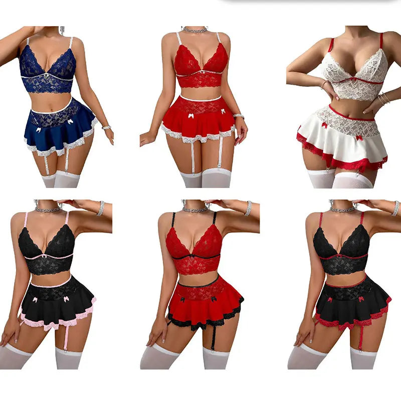 Transparent Lace Matching Sexy Outfits For Woman Cosplay Costume Erotic Set
