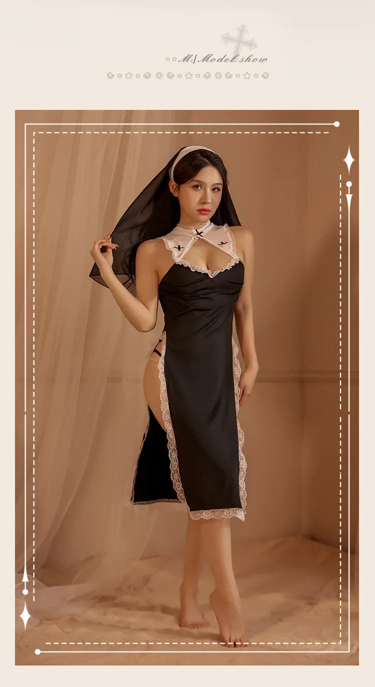 Erotic lingerie Sex role-playing nun uniform cosplay game outfit hollowed out skirt set sexy costume woman Women pajama sex shop