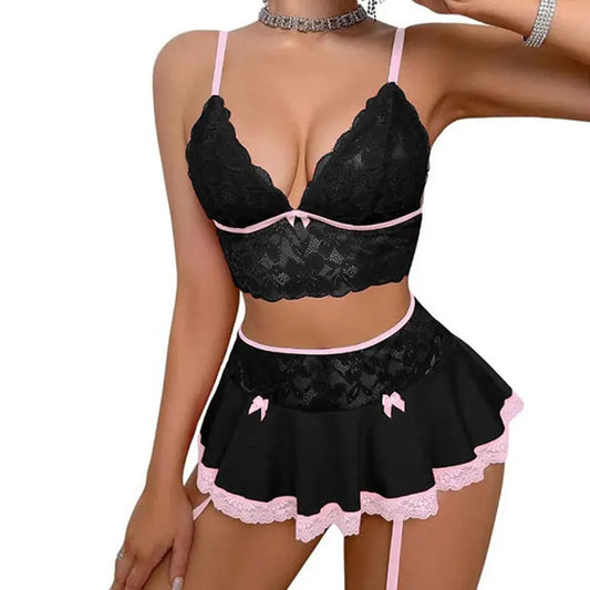 Transparent Lace Matching Sexy Outfits For Woman Cosplay Costume Erotic Set