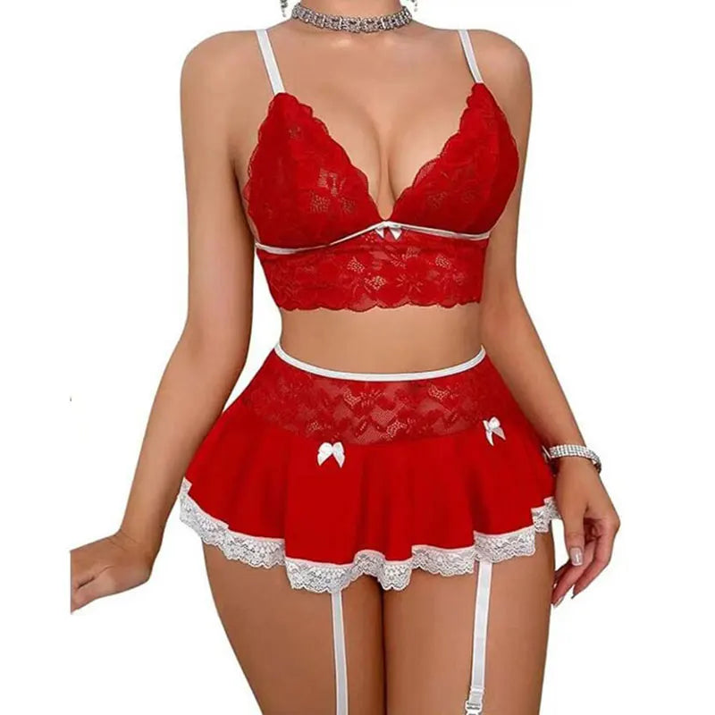 Transparent Lace Matching Sexy Outfits For Woman Cosplay Costume Erotic Set